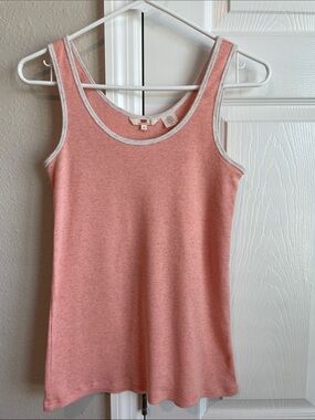 Levi's Coral Pink Ribbed Tank with White Gray Trim Size Small